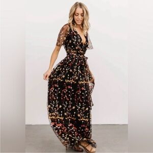 Baltic Born Marseille Embossed Black Floral Maxi Dress